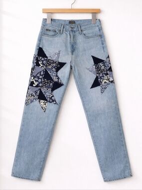 Polo Ralph Lauren~Womens Avery Boyfriend Patchwork Jeans~Light Wash Denim~25